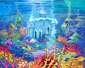 Mysterious and Fantasy Undersea World. Underwater Castle.