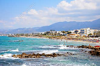 View of Stalida beach and coastline.