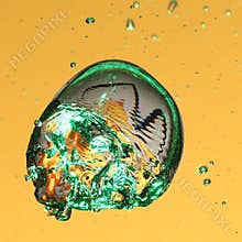 Green air bubble in water