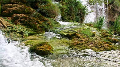 Detailed view of the beautiful waterfalls in Plitvice National Park, Croatia