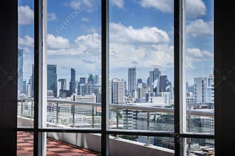 Business Contemporary Meeting Room Office Working Concept with frame window and city background