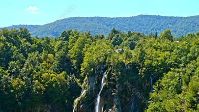 Detailed view of the beautiful waterfalls in Plitvice National Park