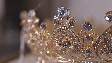 Diamond diadem with reflexion. Luxury Jewelry crown in wedding shop.