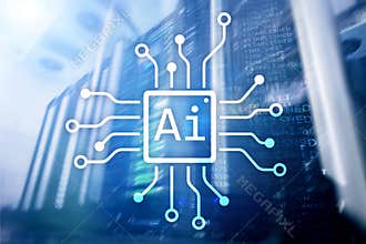 AI, Artificial intelligence, automation and modern information technology concept on virtual screen