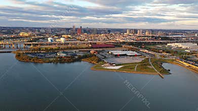 Baltimore Maryland over harbour sunset rush hour