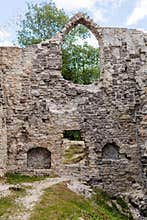 Uined wall and arched window of the Koknese Castle