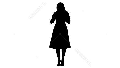 Silhouette beautiful lady in pink dress preen.