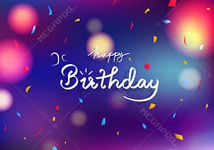 Happy birthday card concept, celebration party blue blurry colorful abstract background decoration paper confetti falling,