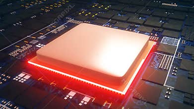 Circuit board, central computer processors CPU concept, close up of motherboard digital chip, 3D background