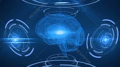 Digital scanning of the human brain. Abstract background with plexus, hud