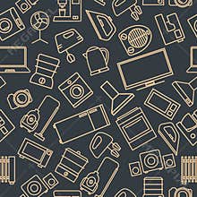 Seamless pattern from a set of household appliances icons, vector illustration.