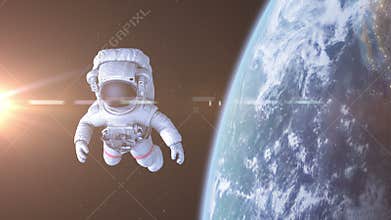Astronaut in Space. 3d animation, 4K.
