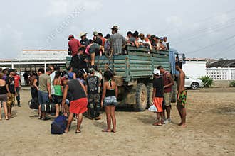 10/15/2018, Tapachula, Suchiate, or Ciudad Hidalgo in Mexico: Central American Refugees are boarding a Truck on their way north to
