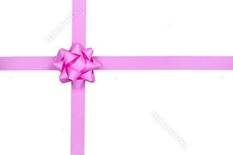 Christmas Pink Bow and ribbon on white background