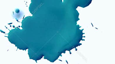 Blue ink abstract stains flow on a white surface.