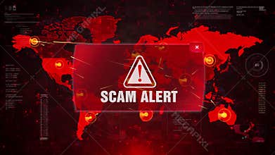 Scam Alert Alert Warning Attack on Screen World Map.