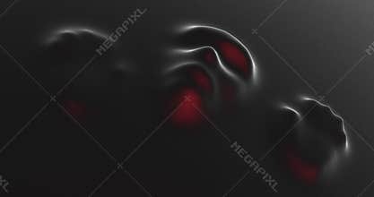 An animation of a creepy ghost face coming out of the black wall.