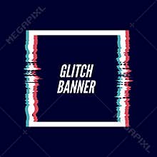 Set of simple geometric square form, frames or border in distorted glitch style. Modern trendy background shapes for design banner