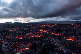 Volcano Tolbachik. Lava fields. Russia, Kamchatka, the end of the eruption of the volcano Tolbachik.