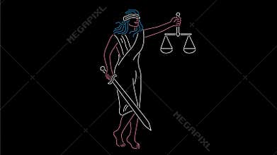 Lady Justice Holding Sword and Balance Neon Sign 2D Animation