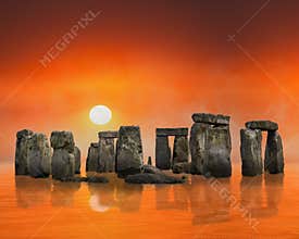 Surreal Stonehenge, Sunrise, Sunset, Ancient Ruins, Background
