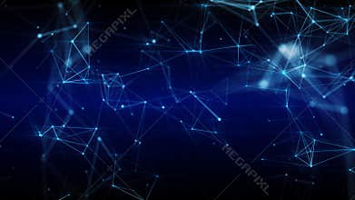 Abstract futuristic 3D illustration of bright blue surface with connecting dots