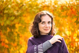 Caucasian woman in autumn landscape
