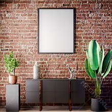 Mock up poster frame in Interior with Brick wall, Loft style, 3D illustration