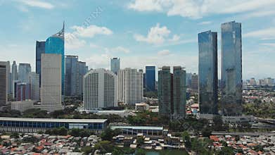 Aerial panorama of the city center with skyscrapers Jakarta. Indonesia.