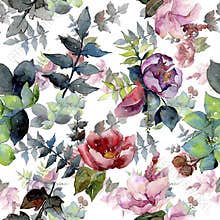 Bouquet composition floral botanical flowers. Watercolor background illustration set. Seamless background pattern.