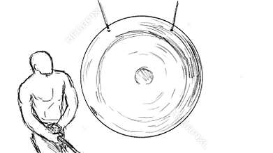 Man hitting gong drawing 2D animation