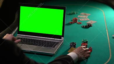 Vip client paying poker bets online with gold card, gambling sites, green screen