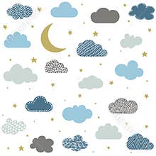 Cute baby clouds, stars, moon pattern vector seamless