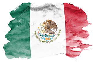 Mexico flag is depicted in liquid watercolor style isolated on white background