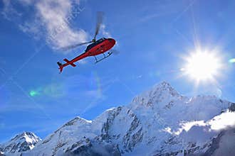 Emergency evacuation chopper helicopter for extreme weather cases at Gorekshep, Everest Base Camp EBC, Nepal