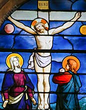 Jesus on the Cross - Stained Glass in Saint Severin Church, Paris