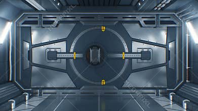 Beautiful Abstract Metal Gate Opening on Black Background. Futuristic 3d Animation with Green Screen. Steel Gateway in
