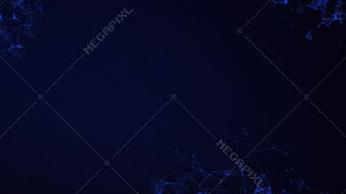 Abstract animation of awesome geometric shapes with moving lines, dots and triangles on a blue dark background. Abstract