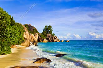 Tropical beach Source D'Argent at Seychelles