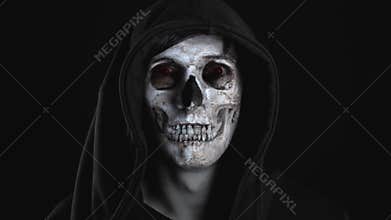 Demon in human form. The man`s face turns into the face of a demon.