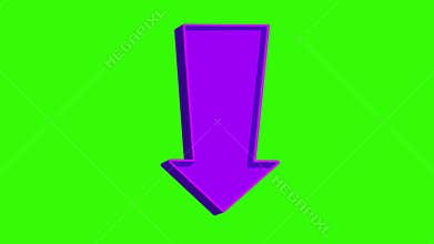 Animated purple arrow pointing down on a green screen. Looped
