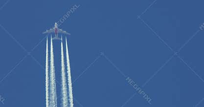 Ratnovce, Slovakia - March 23rd 2019 : Emirates airplane high-flying passenger aircraft.