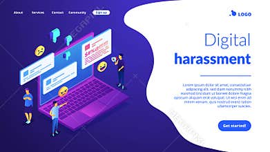 Internet trolling isometric 3D landing page.