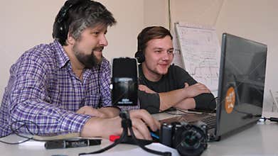 Tutoring concept. Professor and student background. Media, animation school concept. Teacher with student discussing