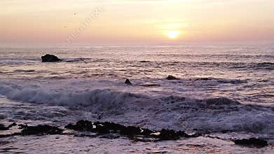 Beatiful landscape with sunset in Atlantic ocean, Morocco coast, Africa, timelapse