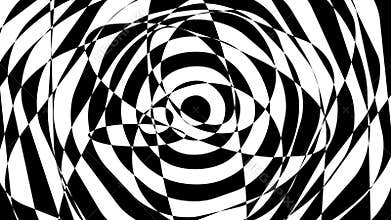 Spinning black and white asymmetrical background of chaotic lines