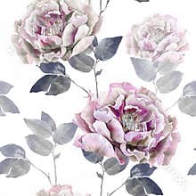 Pink retro grey flowers of peony. Seamless flower pattern