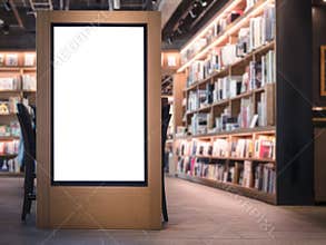 Mock up Banner blank sign Bookstore interior Background
