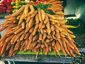 Bunches of carrots at farmers market