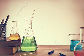 Classroom desk of chemistry teaching general view